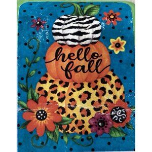 Hello Fall House Flag Pumpkin Stack Flower Animal Print Thanksgiving Decor Farm